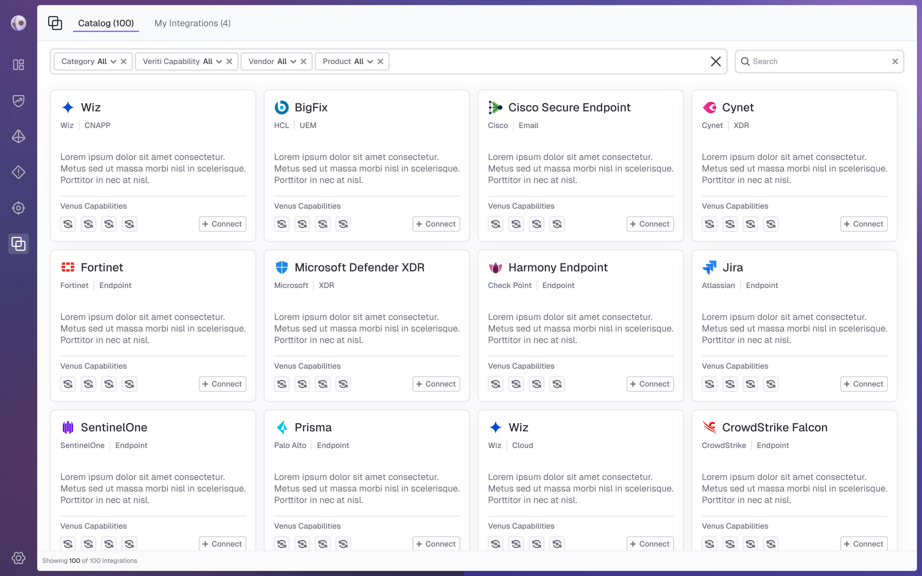 Final design of the Integrations Catalog grid view