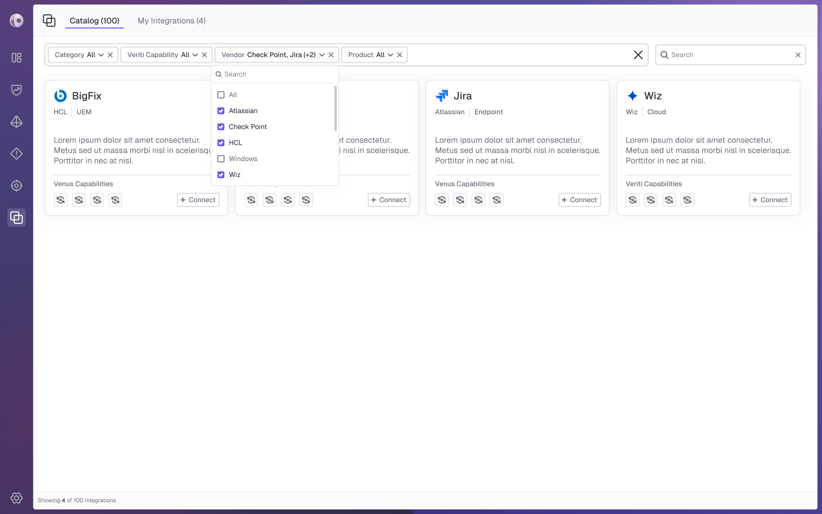 Final design of the vendor filter dropdown in the Catalog view