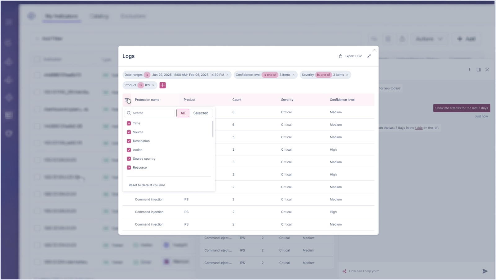 Final design of the expanded results view with additional columns