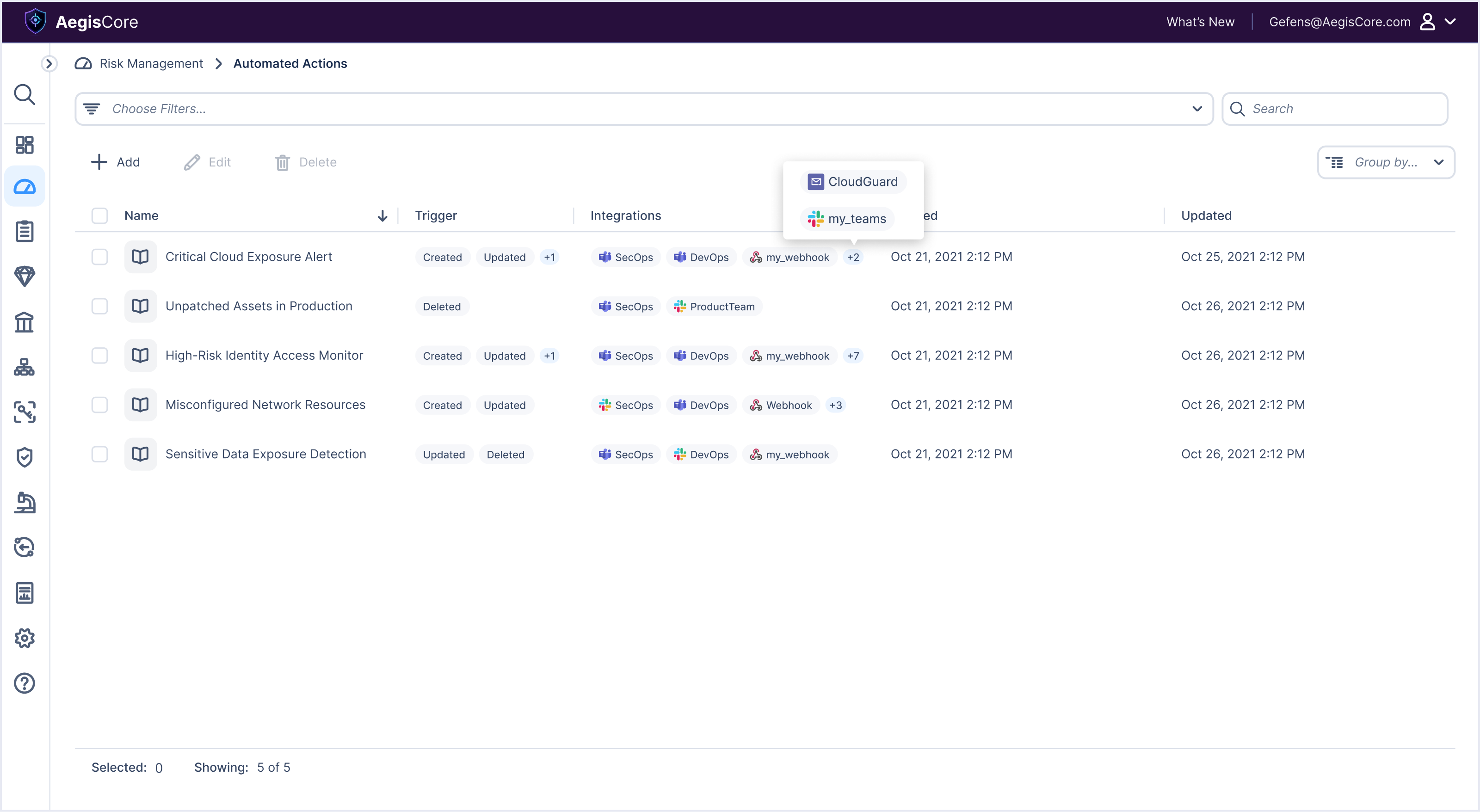Final design of the automated policies list view