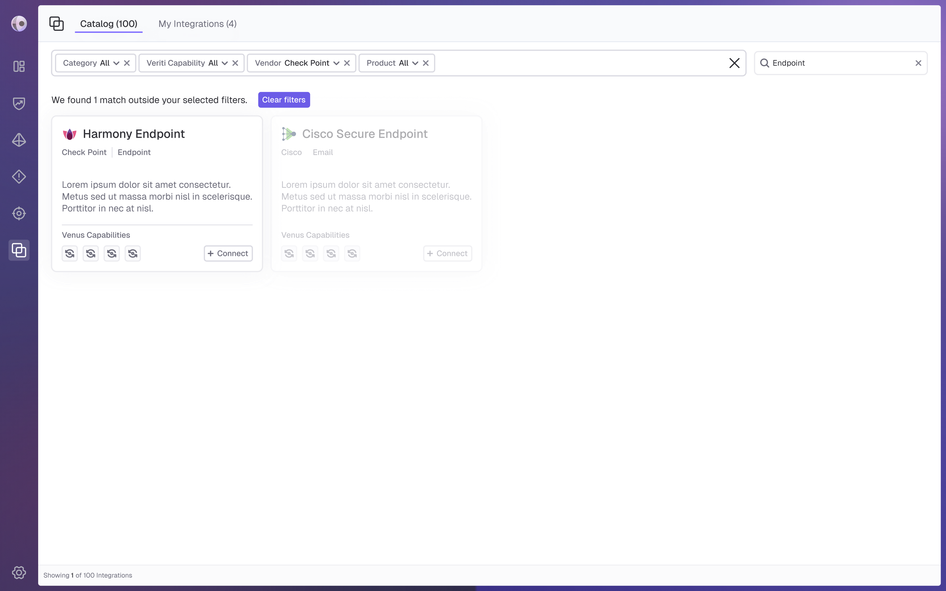 Final design of search and filtering within the My Integrations tab