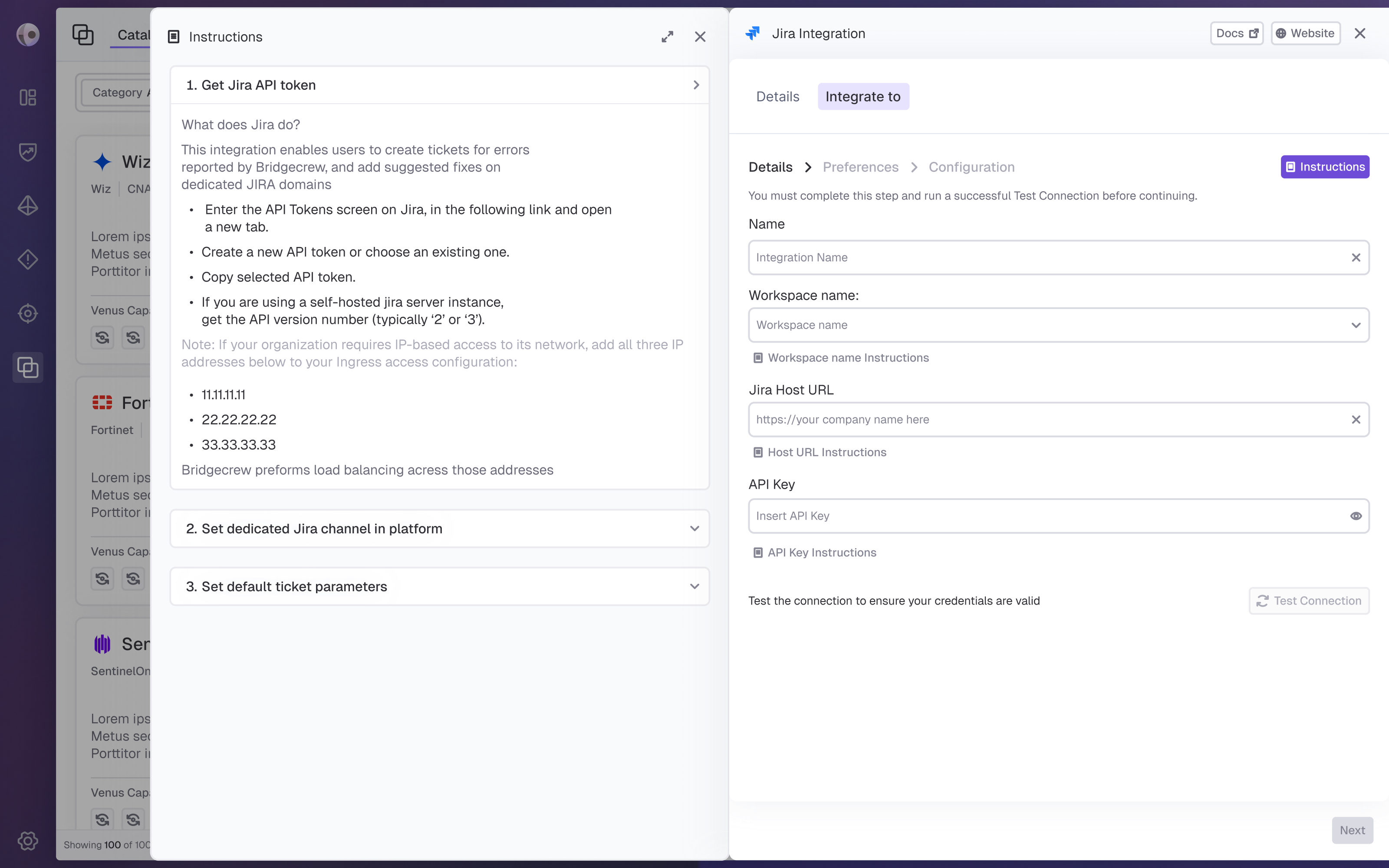 Final design of the Integration Setup flow