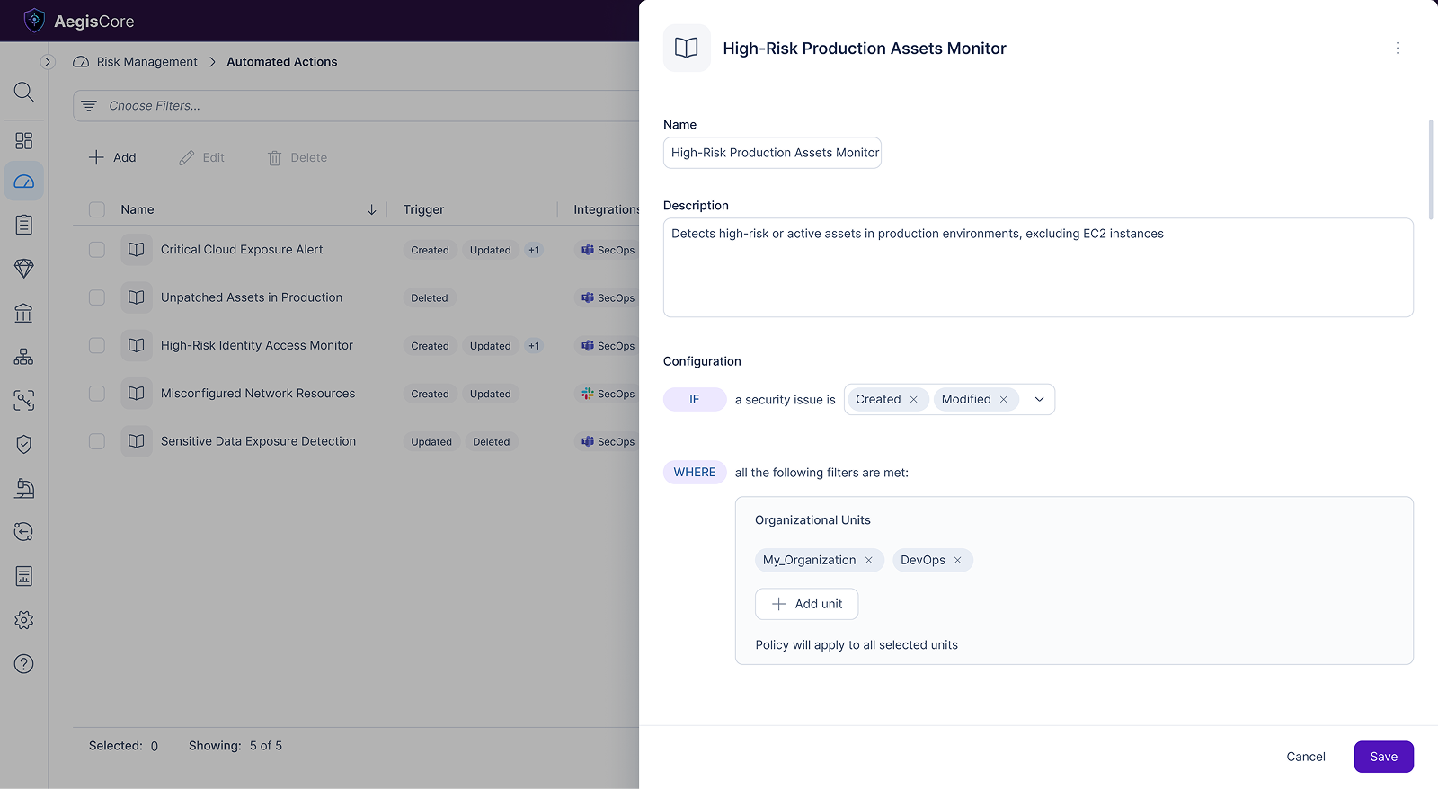 AegisCore Policies interface preview
