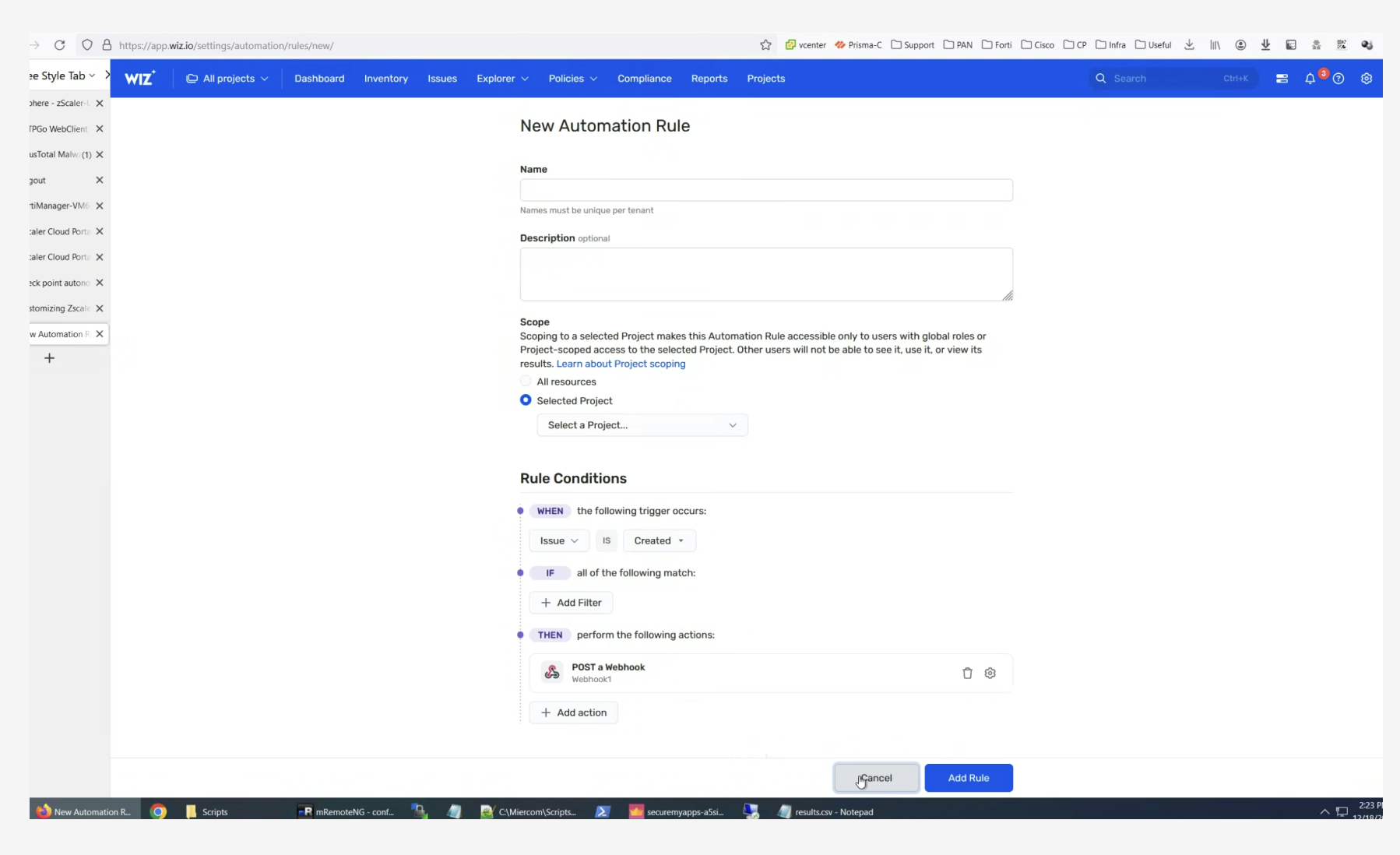 Reference screenshot of modular rule building